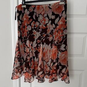 Lauren Ralph Lauren Black Chiffon Skirt with Coral and Cream Floral Print